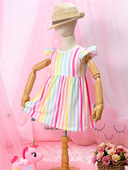 Baby Girls Striped Ruffle Trim Dress for Summer