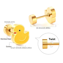 Cute Mini Crab Yellow Duck Pig Stud Earrings Set for Kids