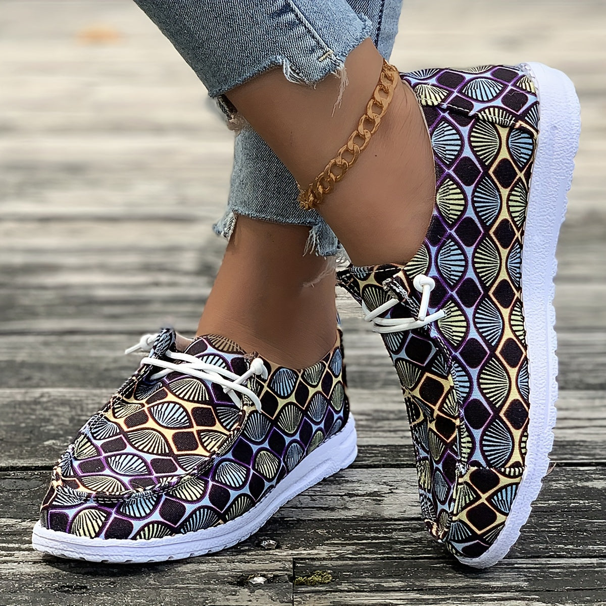 Print Walking Shoes Lightweight Low Top Travel Sport Flat Shoes Women's