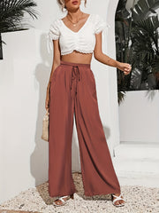 Casual Drawstring Wide Leg Palazzo Pants
