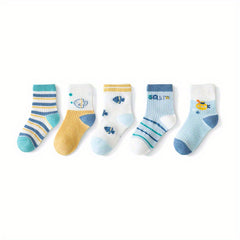 5 Pairs Boys Dino Short Crew Socks for Kids Toddlers