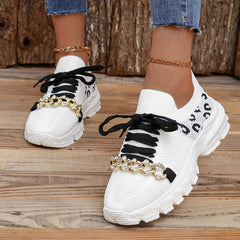 Leopard Print Chain Decor Sports Sneakers