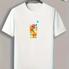 Fruit Drink Print Men's Comfy T shirt Active Slightly Stretch Tee