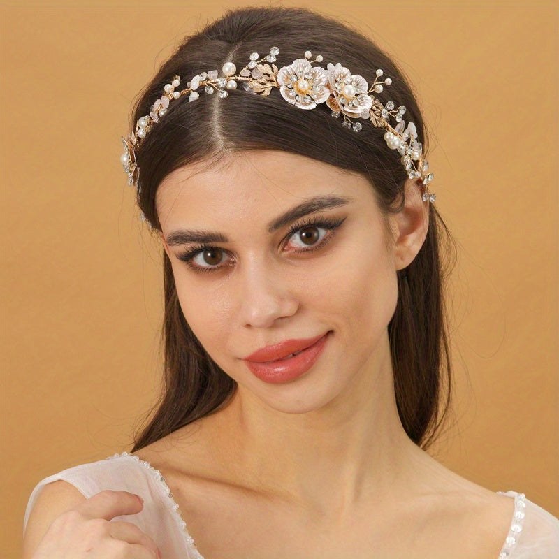 Faux Pearl Flower Bridal Headband Wedding Hair Accessories Jewelry