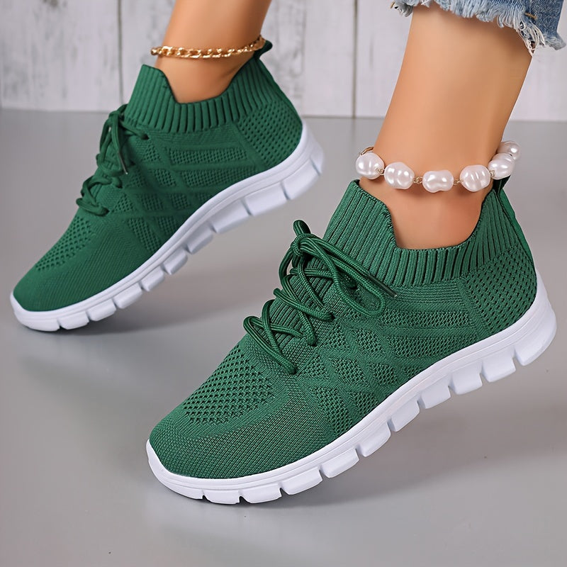 Women's Argyle Textured Athletic Running Shoes Solid Mesh Casual Sneakers