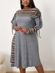 Boho Plus Geometric Print Drawstring Ruched Dress