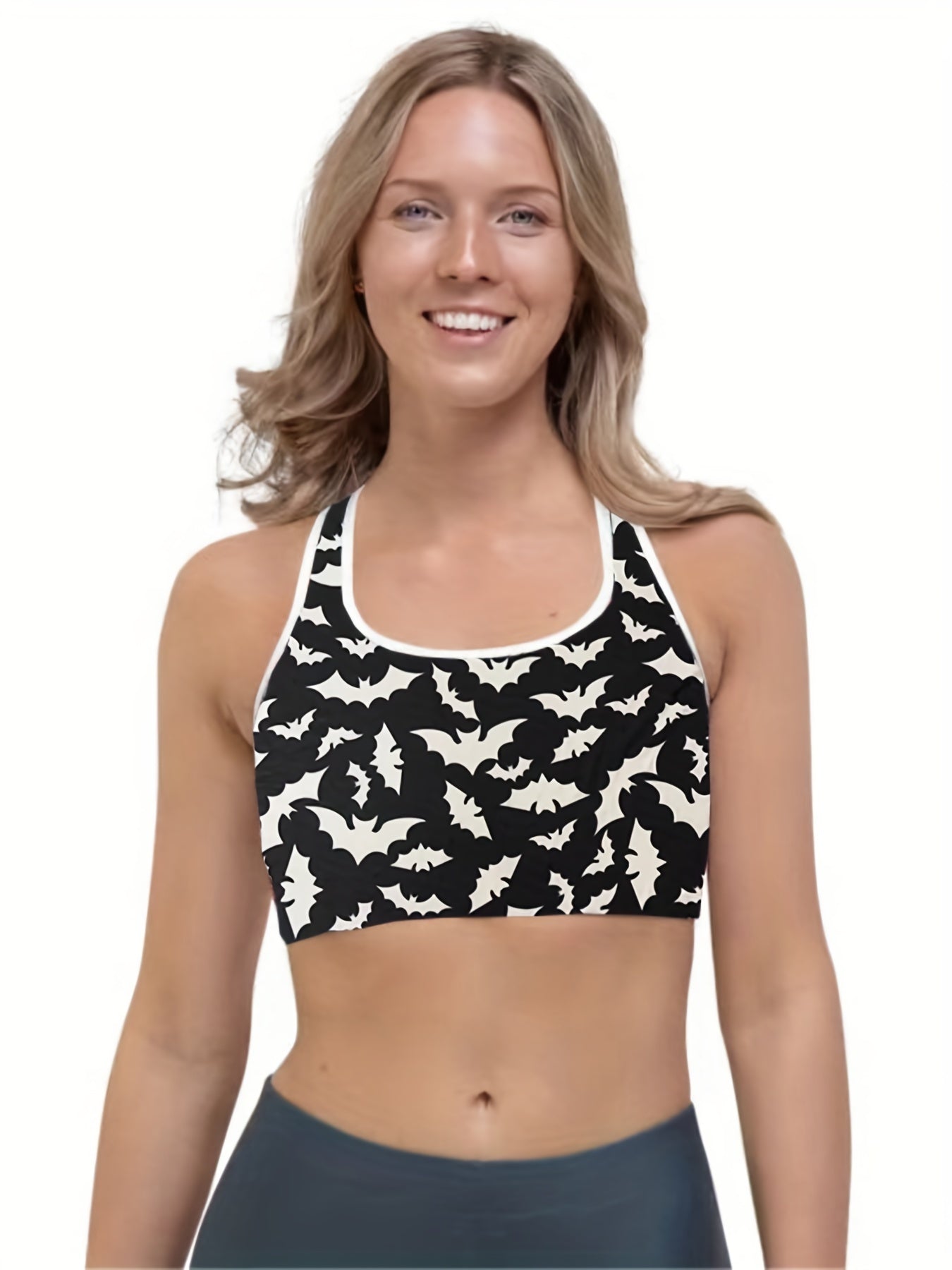 Halloween Bat Print Racer Back Gym Bra