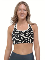 Halloween Bat Print Racer Back Gym Bra