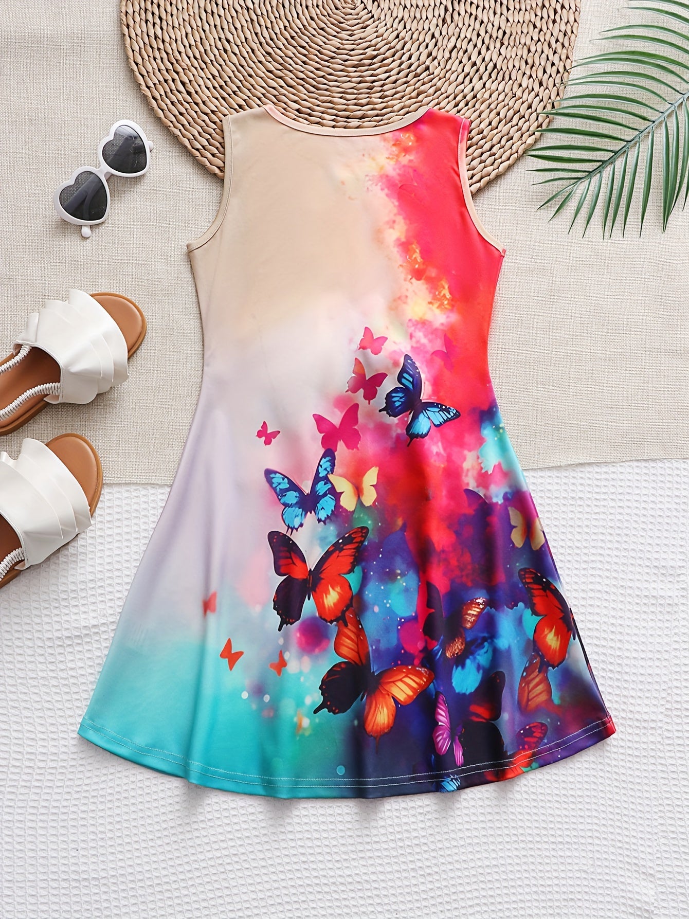 Girls Tie Dye Butterfly Print Sleeveless Dress