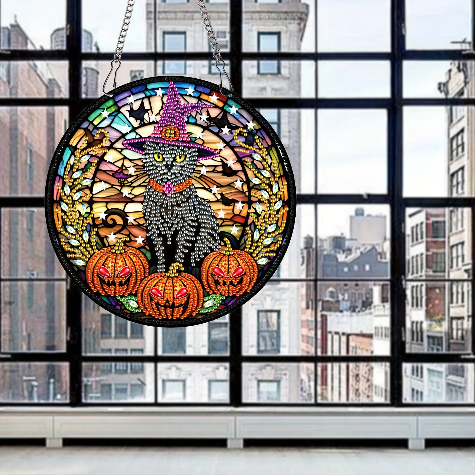 Halloween Cat Pumpkin Diamond Painting Pendant Kit