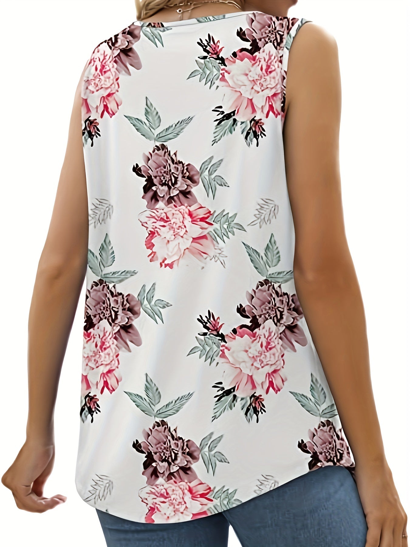 Floral Print Square Neck Tank Top Sleeveless Loose Summer