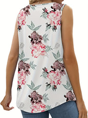 Floral Print Square Neck Tank Top Sleeveless Loose Summer