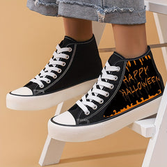 Halloween Letter Pattern High Top Canvas Sneakers