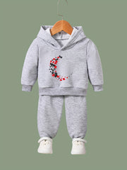 Girls 2pc Cartoon Alphabet C Pattern Long Sleeve Hooded Sweatshirt