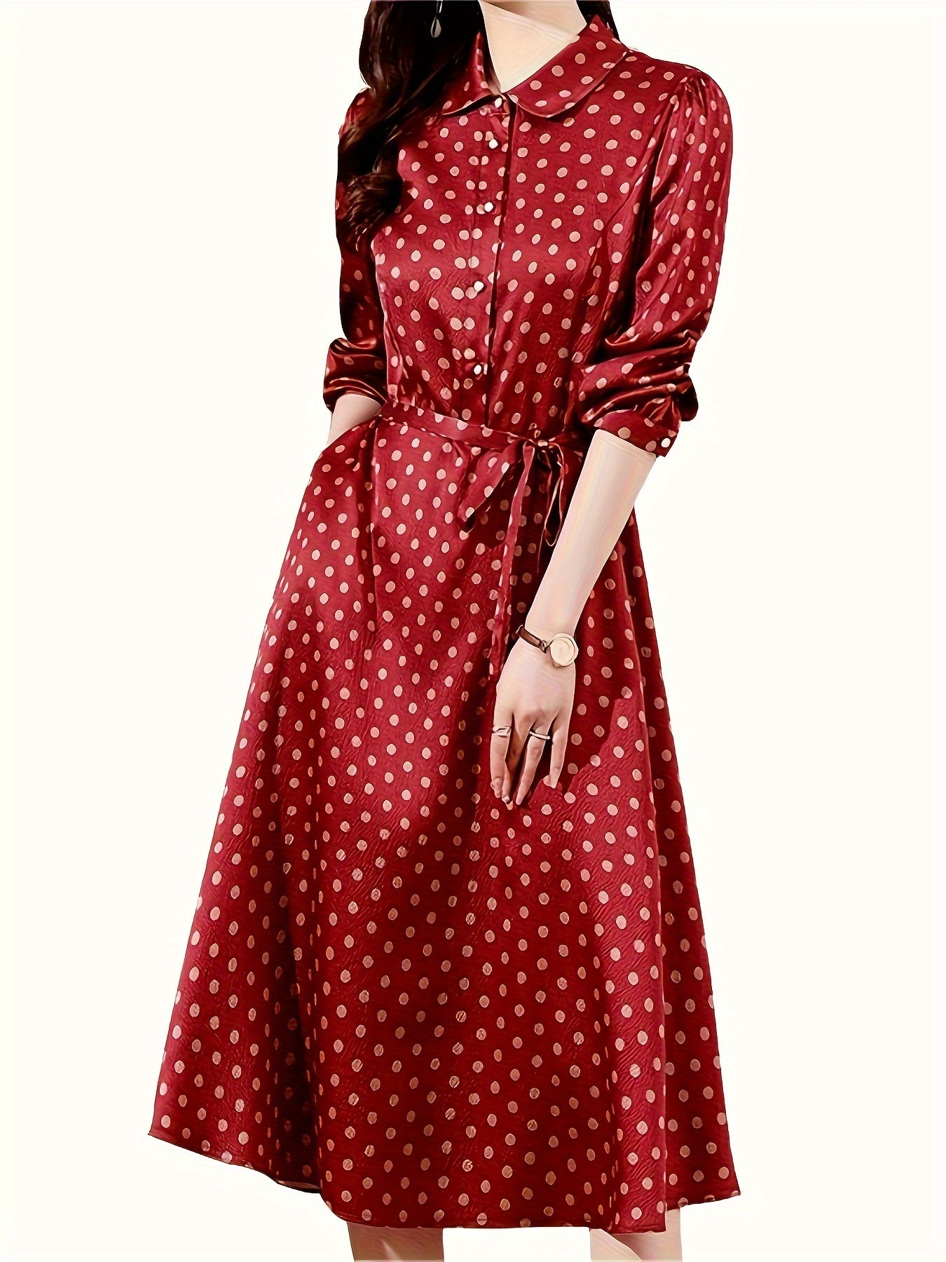 Women's Polka Dot Print Button Up Midi Dress