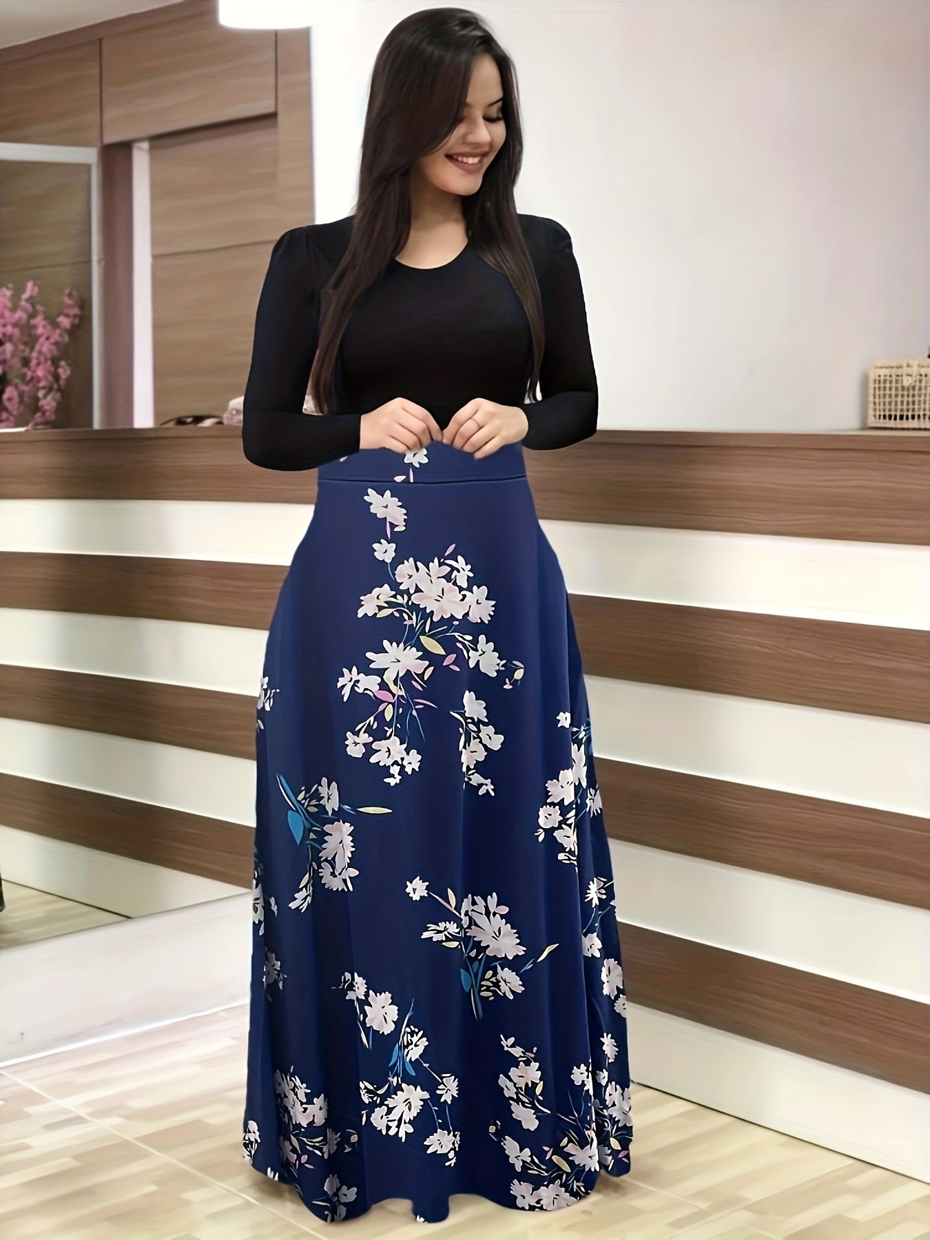 Floral Print Long Sleeve Dress for Women