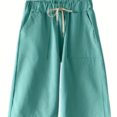 Dual Pocket Elastic Shorts High Waist Drawstring Shorts Women's Clothing