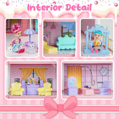 5 Story Pink Dollhouse for Girls with 27 Rooms ABS Material