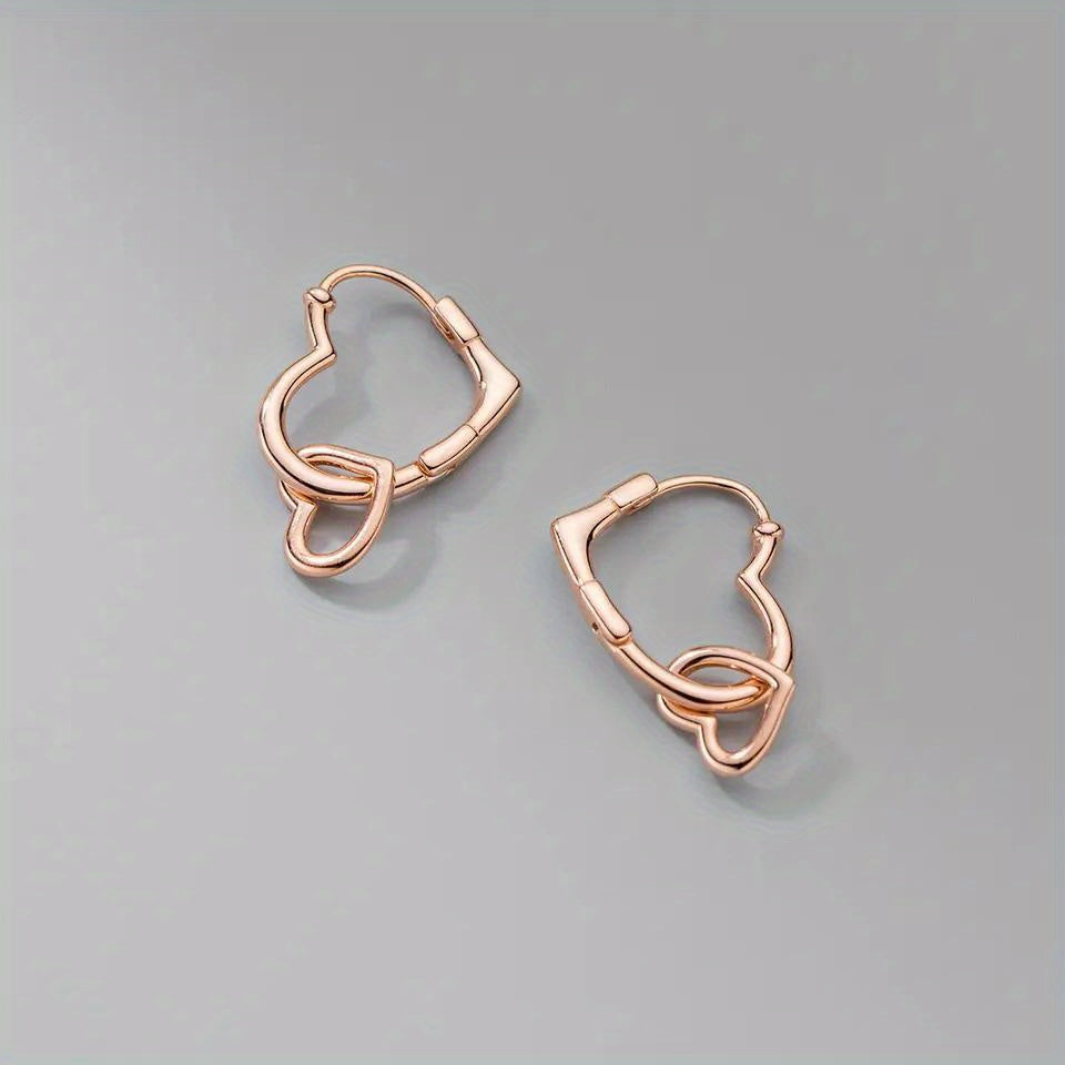 925 Silver Hoop Earrings for Teen Girls Hearts Interlocking Dangle Drop