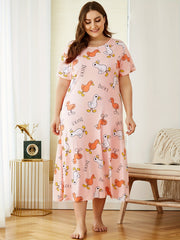 Duck Print Short Sleeve Round Neck Sleep Dress