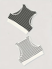 Striped Print Tank Top 2 Pack Crew Neck Sleeveless Summer Top