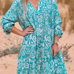 Boho Dress Women's Plus Lantern Sleeve V Neck Dress