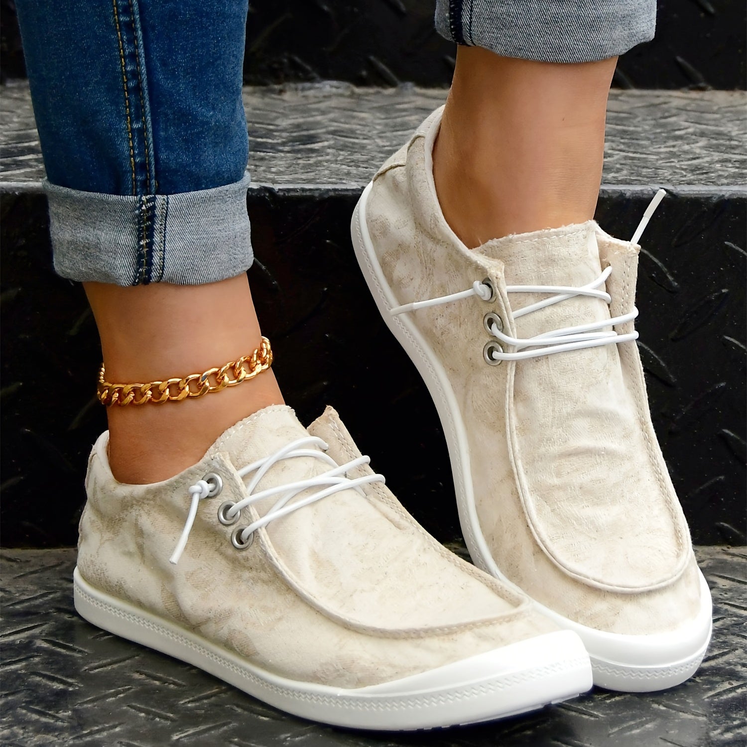 Women's Lace Up Canvas Shoes Comfortable Slip On Loafers Casual Low Top Sneakers