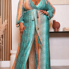 Tie Dye Lantern Sleeve Jumpsuit With Belt