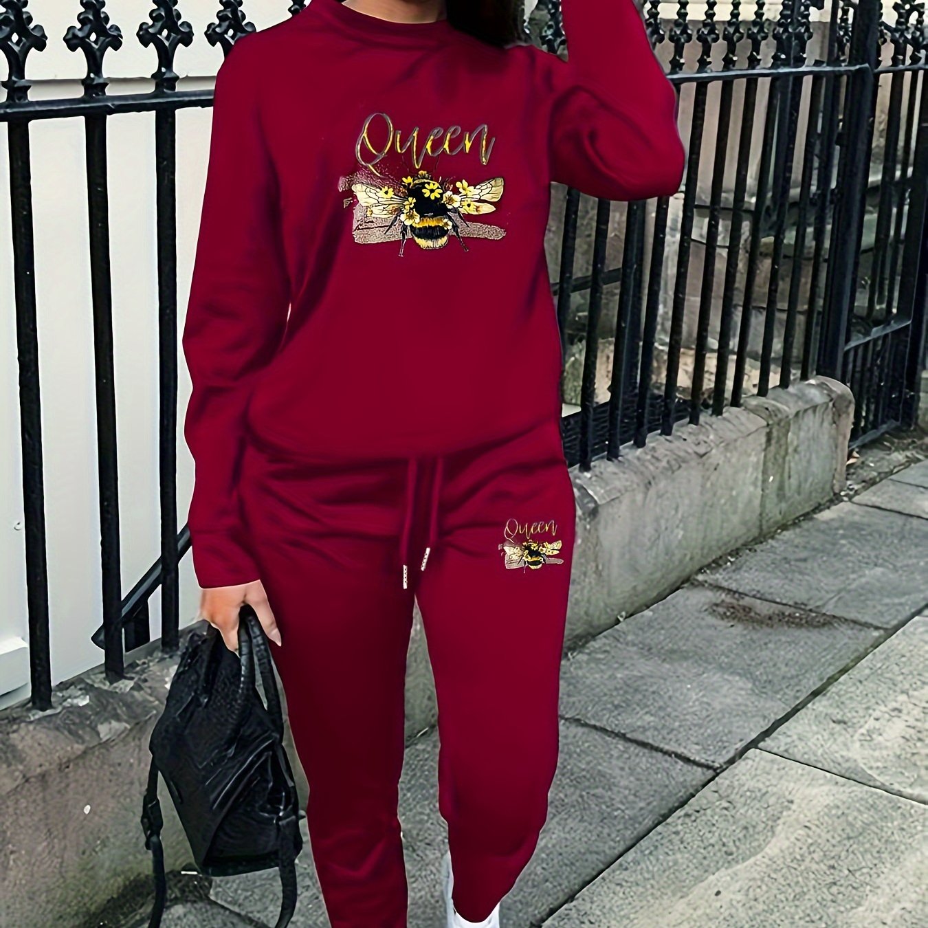 Women's Bee & Letter Print Top & Joggers 2 Piece Set