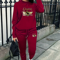 Women's Bee & Letter Print Top & Joggers 2 Piece Set