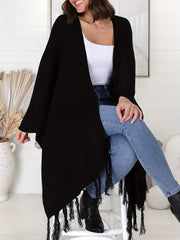 Fringe Trim Open Front Cardigan