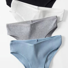 4pcs Solid Ribbed Briefs Stretchy Intimates Panties Women's Lingerie