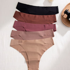 5 Seamless Solid Thongs Soft Comfy Stretchy Intimates Panties Women's Lingerie