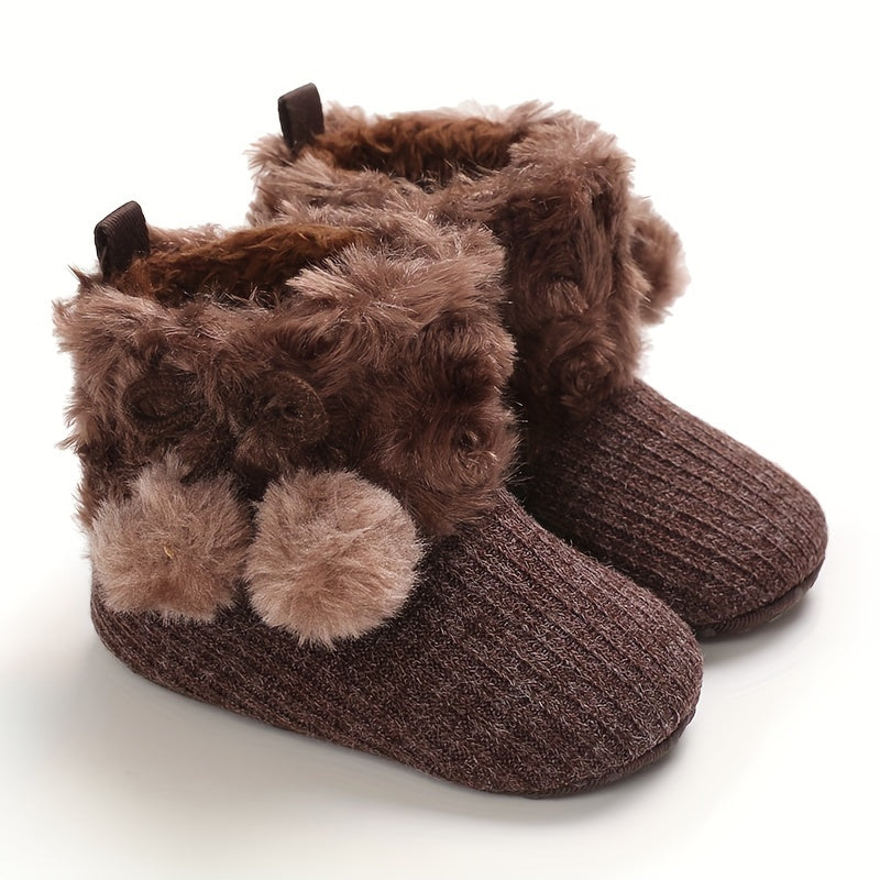 Furry Ball Baby Girls Comfort Boots Soft Warm Plus Fleece Boots