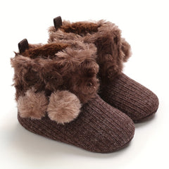 Furry Ball Baby Girls Comfort Boots Soft Warm Plus Fleece Boots