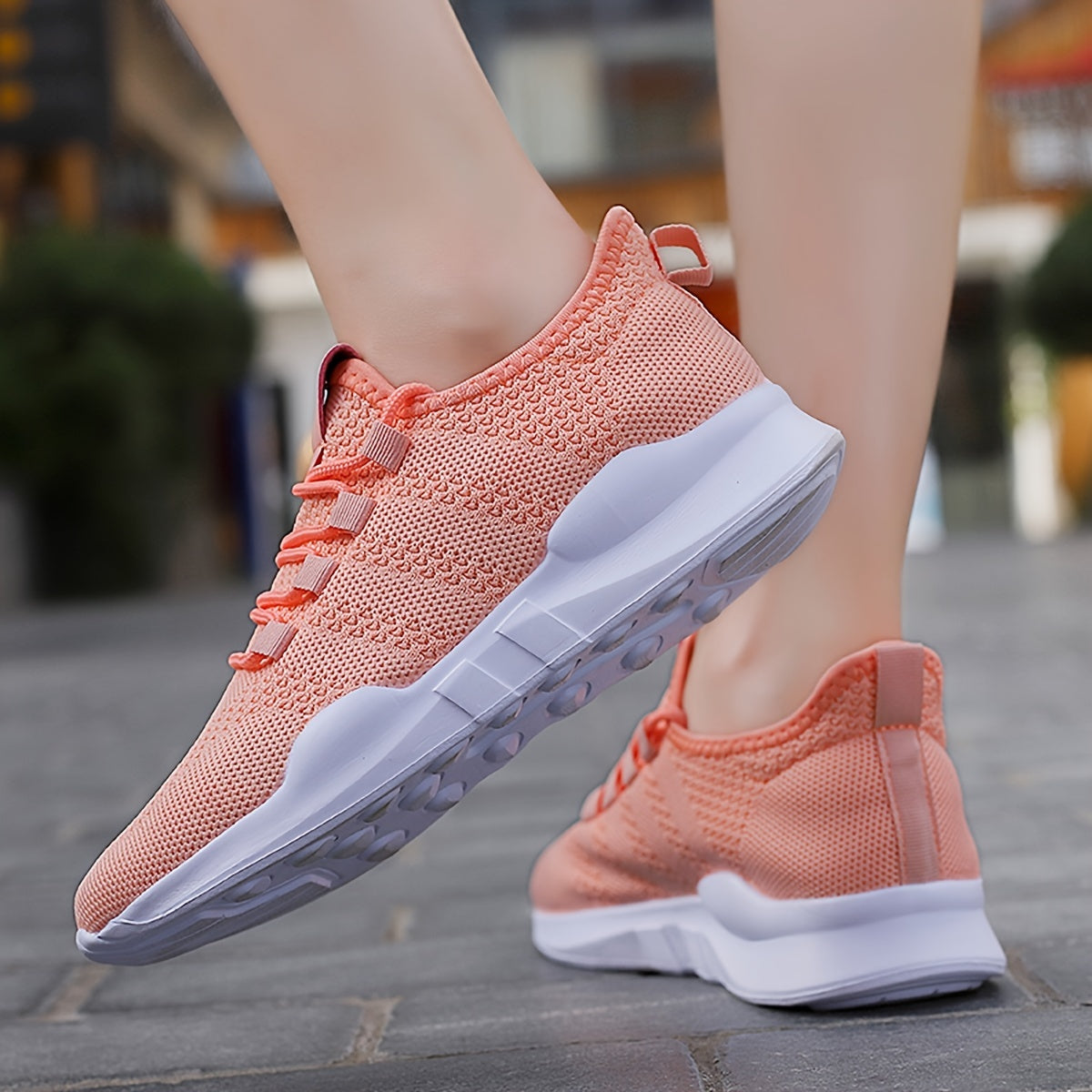 Women's Breathable Knit Sneakers Low Top Lace Up Solid Casual Shoes