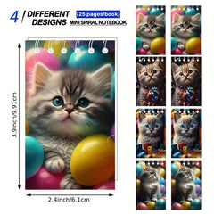 12pcs Cat Mini Notepad Spiral Pocket Notebook Cat Party Favors