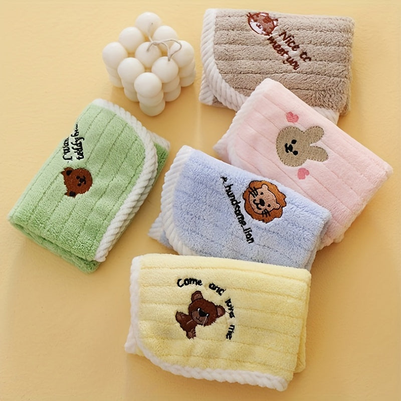 5pcs Animal Design Kid's Towels Soft Coral Fleece Polyester Absorbent Bibs
