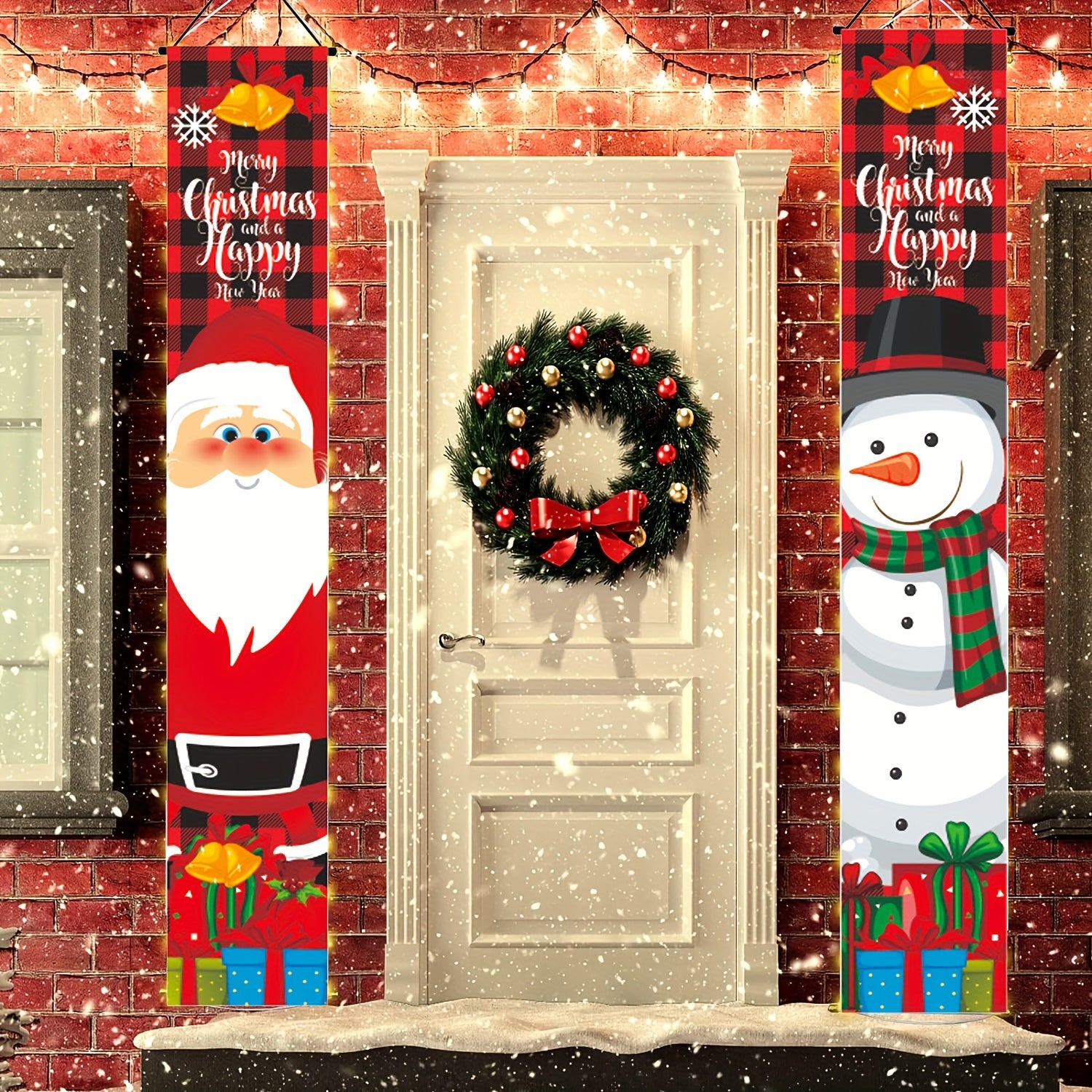 Christmas Door Banner Decorations Santa Claus Snowman Outdoor Hanging Decor