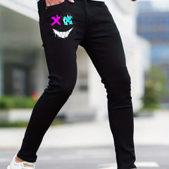 Slim Fit Grimace Print Jeans Mens Casual Stretch Street Style Denim Pants