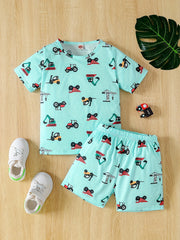 Boys Cartoon Engineering Cars T-shirt & Shorts Set