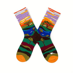 4 Pairs Portrait Print Socks Women's Mid Tube Stockings