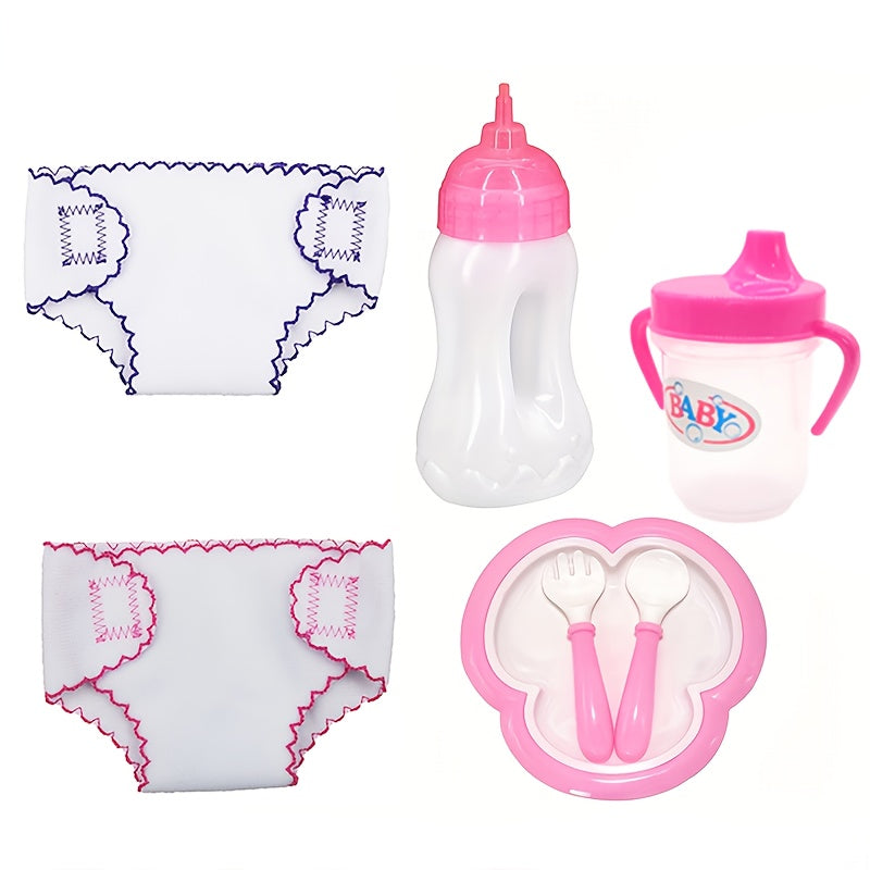 Doll Play Toy Set with Printed Bib and Diaper - Ideal for Children Over 3