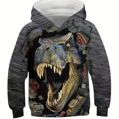 3D Dinosaur & Broken Brick Print Kid's Hoodie Pullover for Spring Fall Winter