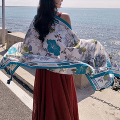 Flower Print Oversized Scarf Boho Tassel Shawl