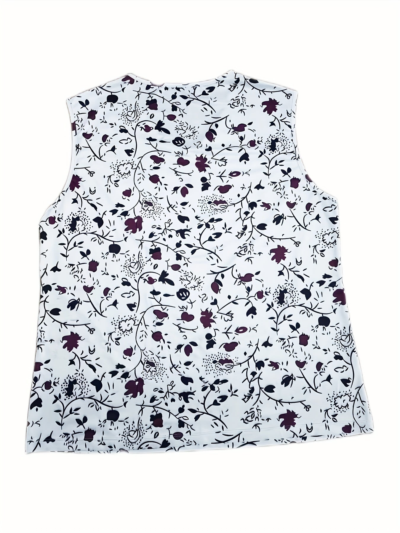 Floral Print V Neck Tank Top Medium Stretch Plus Size Casual