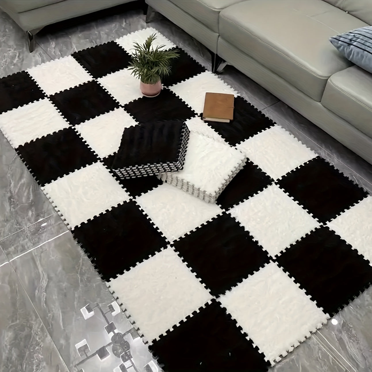 12pcs Mosaic Carpet Set Plush Mats for Bedroom Living Room Kitchen Bathroom