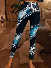 Butterfly & Leopard Print Skinny Leggings High Waist Stretchy Leggings