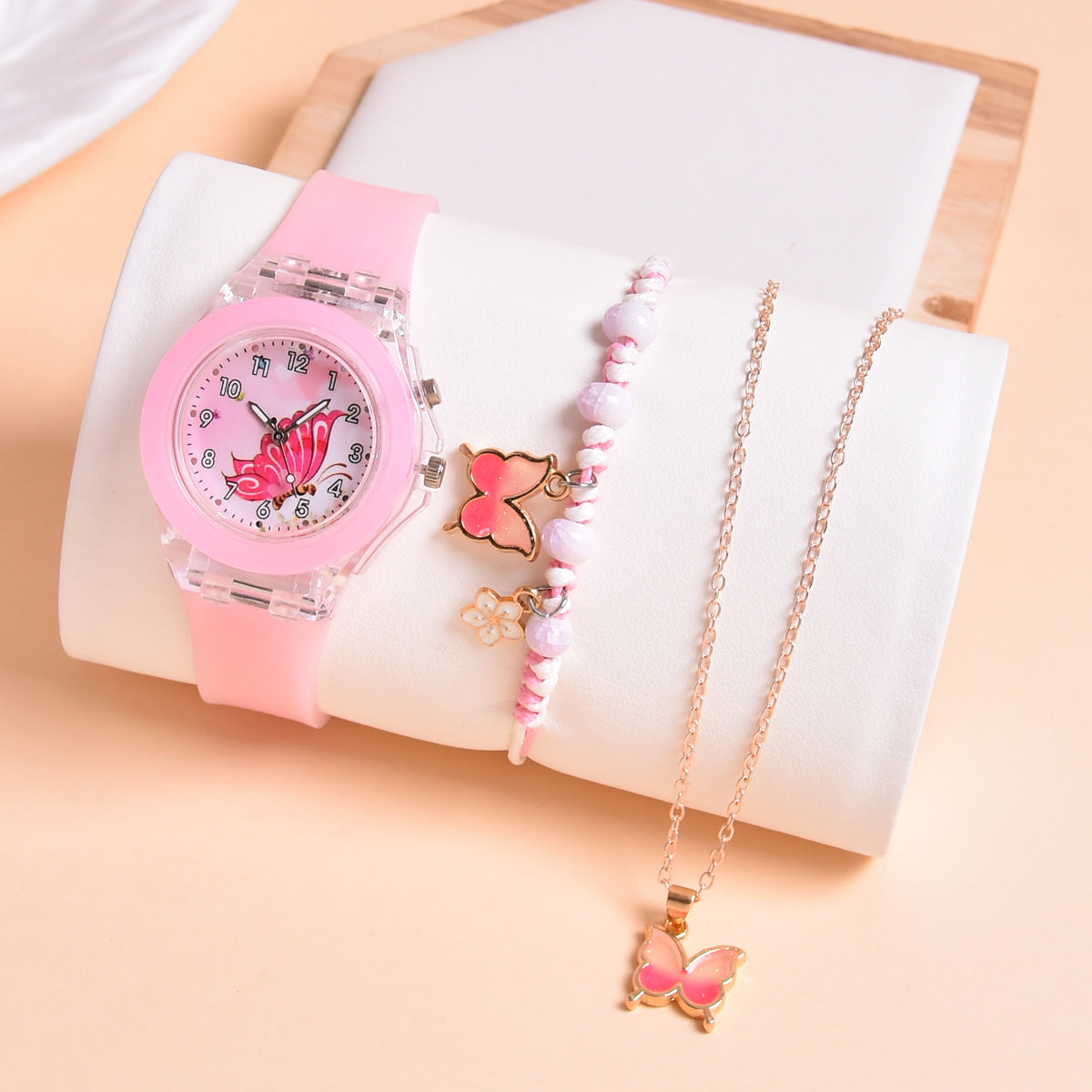 3pcs Butterfly Quartz Watches Set Light Luminous Soft Belt Wristwatches