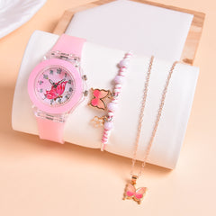 3pcs Butterfly Quartz Watches Set Light Luminous Soft Belt Wristwatches